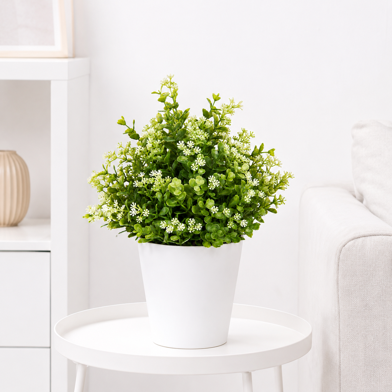 Tradingcove Artificial Greenery Potted Plant with White Floral Accents