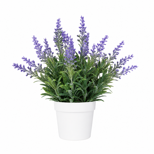 Artificial Lavender Potted Plant in White Plastic Pot