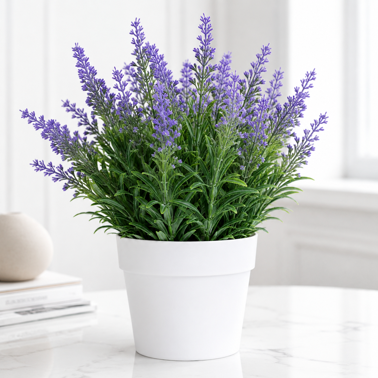 Artificial Lavender Potted Plant in White Plastic Pot