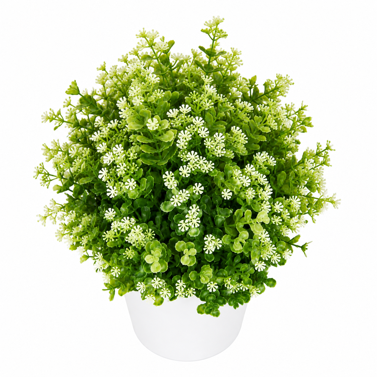 Tradingcove Artificial Greenery Potted Plant with White Floral Accents