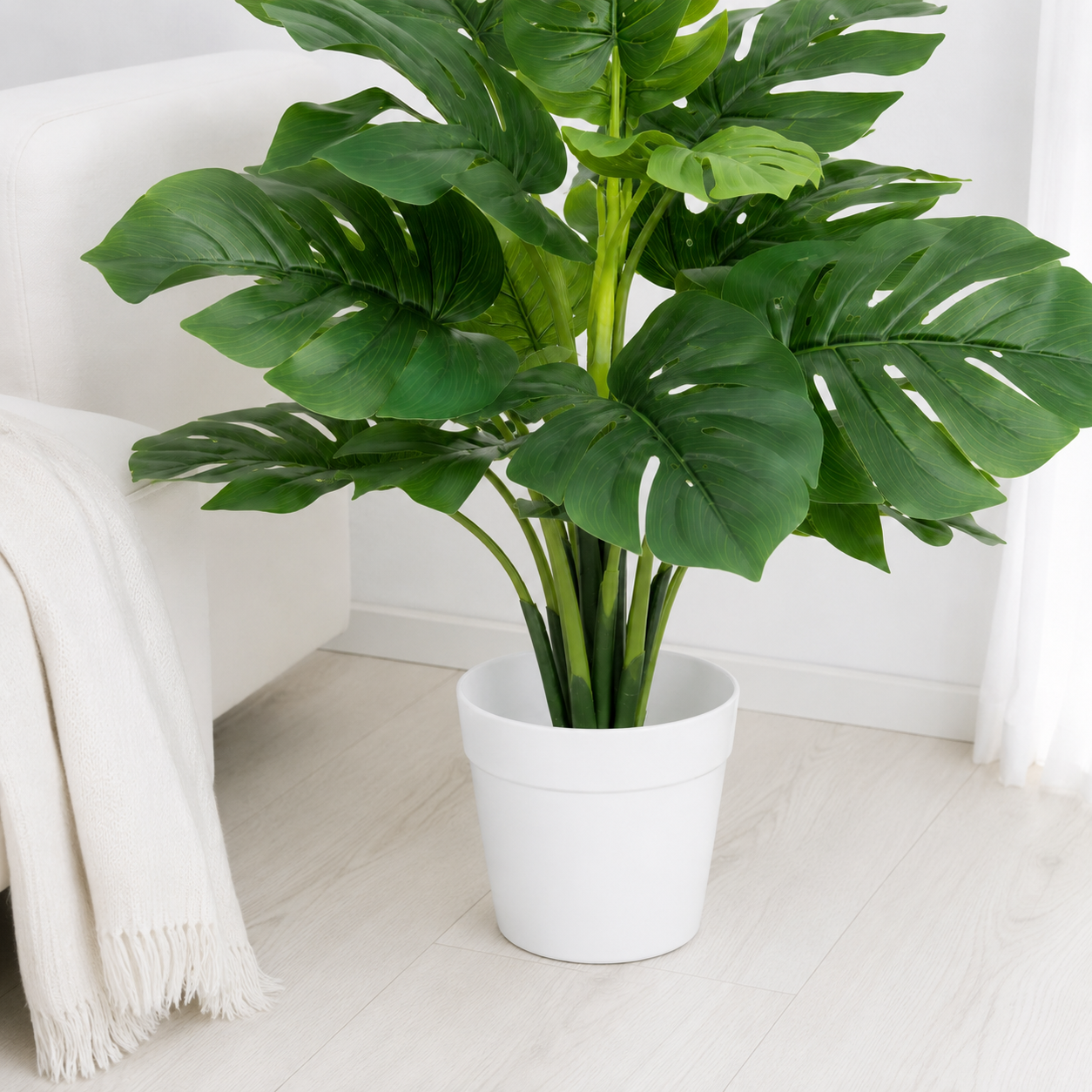 Tradingcove Artificial Monstera Potted Plant in White Plastic Pot