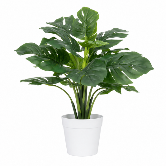 Tradingcove Artificial Monstera Potted Plant in White Plastic Pot