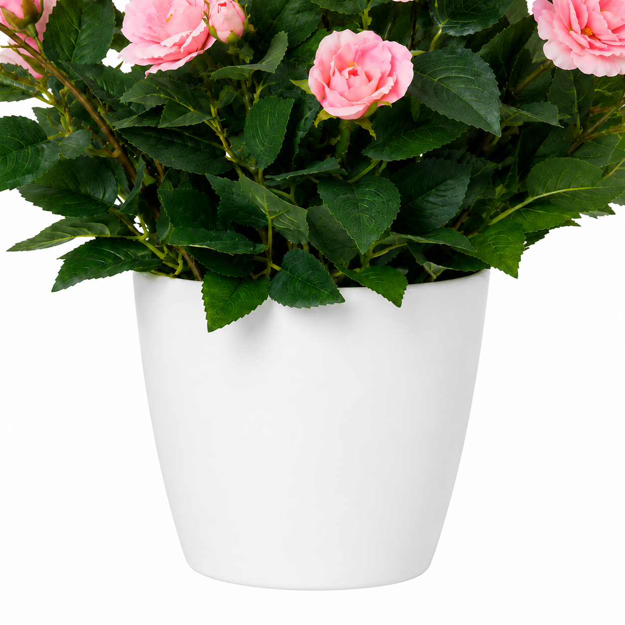 Tradingcove Artificial Pink Rose Potted Plant in White Plastic Pot